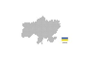 Carte en pointillés pixel carré vectoriel de l'ukraine isolée sur fond blanc avec le drapeau de l'ukraine.