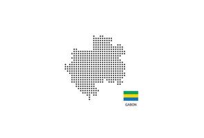 Carte en pointillés de pixels carrés vectoriels du Gabon isolé sur fond blanc avec le drapeau du Gabon. vecteur