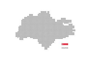 Carte en pointillés pixel carré vectoriel de Singapour isolée sur fond blanc avec le drapeau de Singapour.