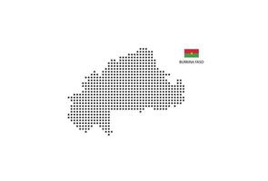 Carte en pointillés de pixels carrés vectoriels du burkina faso isolé sur fond blanc avec le drapeau du burkina faso. vecteur