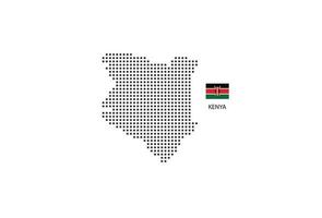 Carte en pointillés de pixels carrés vectoriels du Kenya isolé sur fond blanc avec le drapeau du Kenya. vecteur