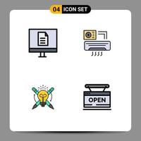 ensemble moderne de 4 pictogrammes de couleurs plates remplies d'éléments de conception vectoriels modifiables de lumière de climatisation en ligne de succès commercial vecteur