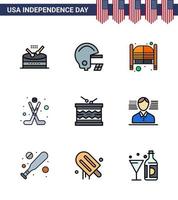 usa independance day plat rempli ligne ensemble de 9 pictogrammes usa de portes de sport instrument glace américain modifiable usa day vector design elements