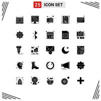 25 pack de glyphes solides d'interface utilisateur de signes et symboles modernes de forme d'éducation web enregistrer des éléments de conception vectoriels modifiables sur le disque vecteur