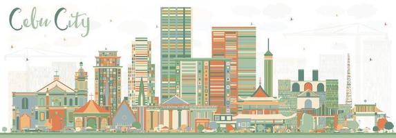 horizon de la ville de cebu aux philippines avec des bâtiments de couleur. vecteur