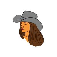 illustration peau sombre beauté cowgirl fermant les yeux logo design vecteur caractère