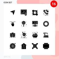 16 interface utilisateur pack de glyphes solides de signes et symboles modernes de gestes mobiles outil de recadrage ligne téléphonique éléments de conception vectoriels modifiables vecteur