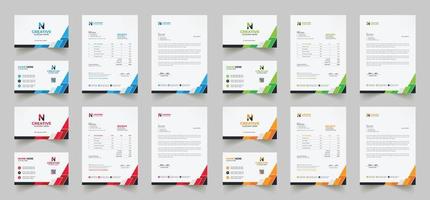 la conception de l'identité de marque de l'entreprise comprend des cartes de visite, des factures, des conceptions de papier à en-tête et des packs de papeterie modernes avec des modèles abstraits vecteur