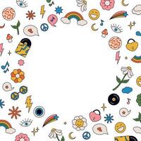 éléments hippie rétro 1970 groovy sous forme de cercle. bannière ronde de couleur hippie vintage. vecteur