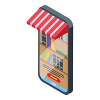 vecteur isométrique d'icône de librairie en ligne de smartphone. livre de bibliothèque