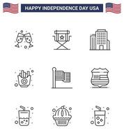 bonne fête de l'indépendance pack de 9 lignes signes et symboles pour thanksgiving construction américaine chips nourriture modifiable usa day vector design elements