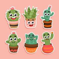 jolie collection d'autocollants de cactus en pot kawaii vecteur