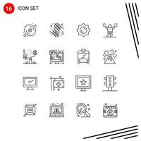 contour de l'interface mobile ensemble de 16 pictogrammes d'éléments de conception vectoriels modifiables de fan de soleil d'équilibre de balançoire vecteur
