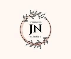 jn initiales lettre mariage monogramme logos collection, modèles minimalistes et floraux modernes dessinés à la main pour cartes d'invitation, réservez la date, identité élégante pour restaurant, boutique, café en image vectorielle vecteur