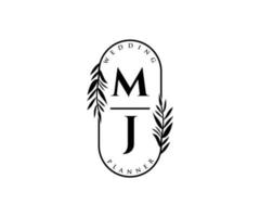 collection de logos de monogramme de mariage lettre initiales mj, modèles minimalistes et floraux modernes dessinés à la main pour cartes d'invitation, réservez la date, identité élégante pour restaurant, boutique, café en image vectorielle vecteur