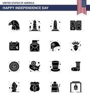 gros pack de 16 usa joyeux jour de l'indépendance usa vecteur glyphes solides et symboles modifiables de la date de l'email étoile du jour de washington éléments de conception vectoriels modifiables de la journée des états unis