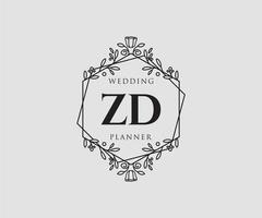 collection de logos de monogramme de mariage lettre initiales zd, modèles minimalistes et floraux modernes dessinés à la main pour cartes d'invitation, réservez la date, identité élégante pour restaurant, boutique, café en image vectorielle vecteur