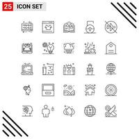 symboles d'icônes universels groupe de 25 lignes modernes d'aéroport protéger les éléments de conception vectoriels modifiables de livre de tampon de verrouillage de magasin vecteur
