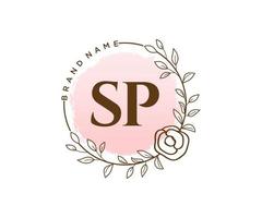 logo féminin sp initial. utilisable pour les logos nature, salon, spa, cosmétique et beauté. élément de modèle de conception de logo vectoriel plat.