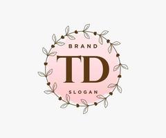 logo féminin initial td. utilisable pour les logos nature, salon, spa, cosmétique et beauté. élément de modèle de conception de logo vectoriel plat.