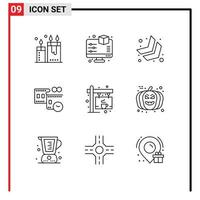 9 icônes créatives signes et symboles modernes de l'heure de l'étiquette impression bobine de film bobine de film éléments de conception vectoriels modifiables vecteur