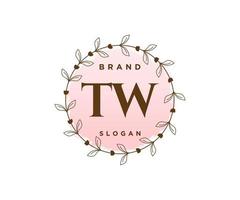 initiale tw logo féminin. utilisable pour les logos nature, salon, spa, cosmétique et beauté. élément de modèle de conception de logo vectoriel plat.