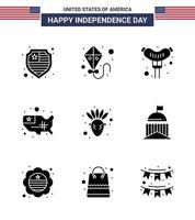 ensemble de 9 icônes de la journée des états-unis symboles américains signes de la fête de l'indépendance pour le drapeau saucisse de thanksgiving vecteur