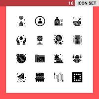 16 concept de glyphe solide pour sites Web mobiles et applications bol à base de plantes bol argent richesse or éléments de conception vectoriels modifiables vecteur