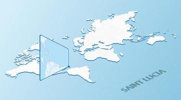 carte du monde en style isométrique avec carte détaillée de sainte-lucie. carte bleu clair de sainte-lucie avec carte du monde abstraite. vecteur