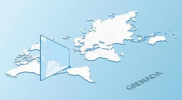 carte du monde en style isométrique avec carte détaillée de la grenade. carte de la grenade bleu clair avec carte du monde abstraite. vecteur