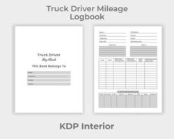 journal de bord kdp intérieur du conducteur de camion, informations sur le conducteur de camion et modèle de conception unique de cahier de kilométrage vecteur