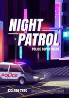 patrouille de nuit avec affiche de dessin animé du service de police vecteur