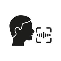 icône de silhouette de technologie de reconnaissance d'identité vocale de commande. identification d'accès par pictogramme glyphe vocal. vérification parler pour le symbole d'accès. signe d'assistant vocal. illustration vectorielle isolée.