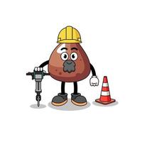 dessin animé de personnage de puce de chocolat travaillant sur la construction de routes vecteur