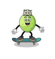 mascotte de noix de coco jouant du skateboard vecteur