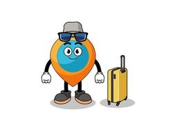 mascotte de symbole de localisation faisant des vacances vecteur