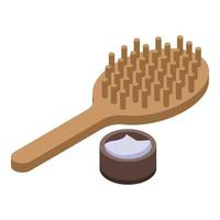 vecteur isométrique d'icône de brosse à cheveux en bois. poils de peigne