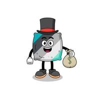 oreiller mascotte illustration homme riche tenant un sac d'argent vecteur