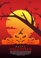 affiche d'halloween avec citrouille effrayante et clair de lune vecteur