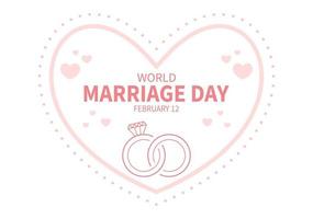 journée mondiale du mariage le 12 février avec le symbole de l'amour pour souligner la beauté et la loyauté d'un partenaire dans l'illustration de modèles dessinés à la main de dessin animé plat vecteur