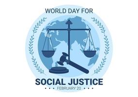 journée mondiale de la justice sociale le 20 février avec des échelles ou un marteau pour une relation juste en dessin animé plat illustration de modèles dessinés à la main vecteur
