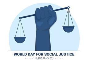 journée mondiale de la justice sociale le 20 février avec des échelles ou un marteau pour une relation juste en dessin animé plat illustration de modèles dessinés à la main vecteur