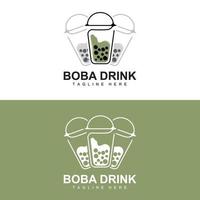 création de logo de boisson boba, vecteur de bulle de boisson de gelée moderne, illustration de verre de marque de boisson boba. conception adaptée aux cafés, marques de boissons