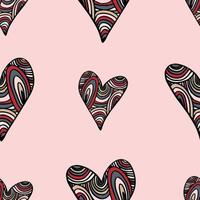 coeur dessiné à la main dans le style de croquis de doodle et tracé. impression vectorielle transparente avec un coeur peint dans un style vitrail - pièces multicolores avec un contour noir sur un fond carré rose vecteur