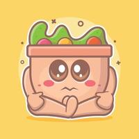 mascotte de personnage de nourriture salade kawaii avec expression triste dessin animé isolé dans un style plat vecteur