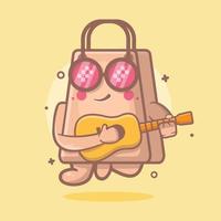 mascotte de personnage de sac à provisions cool jouant de la guitare dessin animé isolé dans un style plat vecteur