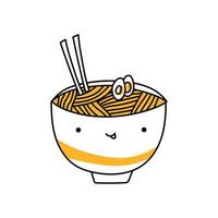 charmant bol à ramen avec des baguettes. nouilles mignonnes chinoises de dessin animé. illustration vectorielle de griffonnage kawaii ramen vecteur