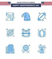 ensemble moderne de 9 blues et symboles le jour de l'indépendance des états-unis tels que la fête de la construction footbal grill barbecue modifiable usa day vector design elements