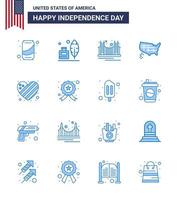 joyeux jour de l'indépendance 16 pack d'icônes blues pour le web et l'impression usa états pont carte tourisme modifiable usa day vector design elements