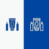 crème de sport soins de santé médicaux ligne et glyphe icône solide bannière bleue ligne et glyphe icône solide bannière bleue vecteur